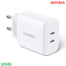 Củ sạc nhanh Ugreen 10343 40W 2 cổng Type-C chuẩn EU chính hãng