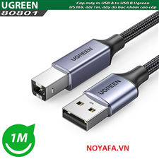 Dây, cáp máy in USB A sang USB B Ugreen 80801 US369 dài 1M dây dù bọc nhôm cao cấp