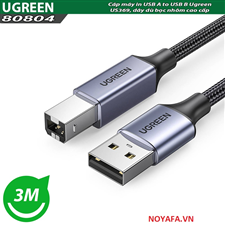 Dây, cáp máy in USB A sang USB B Ugreen 80804 US369, dài 3m, dây dù bọc nhôm cao cấp
