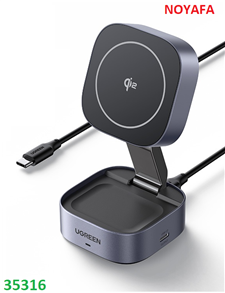 Đế sạc không dây UGREEN 35516 2 in 1 chuẩn Magsafe 15W cho iPhone và AirPods