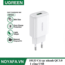 UGREEN 10133 Củ sạc nhanh QC3.0 1 cổng USB Fast Charger EU (Trắng)