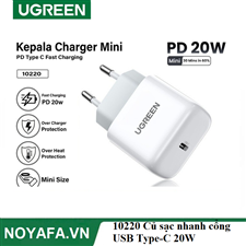 UGREEN 10220 Củ sạc nhanh cổng USB Type-C 20W Màu Trắng Ugreen CD241 chân cắm chuẩn Anh cao cấp