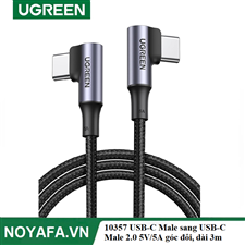 UGREEN 10357 USB-C Male sang USB-C Male 2.0 5V/5A góc đôi, vỏ nhôm mạ niken, dài 3m (Đen)