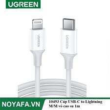 UGREEN 10493 Cáp USB-C to Lightning M/M vỏ cao su 1m (Trắng) chính hãng