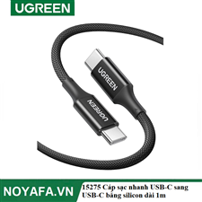 UGREEN 15275 Cáp sạc nhanh USB-C sang USB-C bằng silicon màu đen dài 1m cao cấp