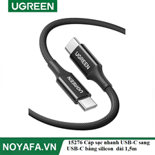 UGREEN 15276 Cáp sạc nhanh USB-C sang USB-C bằng silicon màu đen dài 1,5m cao cấp