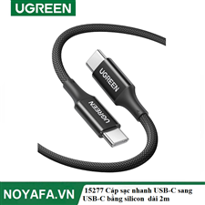 UGREEN 15277 Cáp sạc nhanh USB-C sang USB-C bằng silicon màu đen dài 2m cao cấp