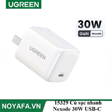 Ugreen 15329 Củ sạc nhanh  Nexode 30W USB-C PD GaN Fast Charger US (White) cao cấp