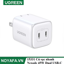 UGREEN 15331 Củ sạc nhanh Nexode 45W Dual USB-C PD GaN Fast Charger US (White)