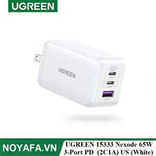 UGREEN 15333 Nexode 65W 3-Port PD GaN Fast Charger (2C1A) US (White)