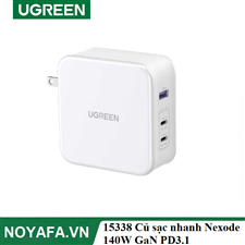 UGREEN 15338 Củ sạc nhanh Nexode 140W GaN PD3.1, 2 USB Type-C và 1 USB Type-A  cao cấp (US)