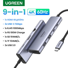 Ugreen 15375 Bộ chuyển đổi USB-C to USB-A 3.0*2+USB-C 3.0*2+HDMI+PD+SD/TF+RJ45 4K60Hz chính hãng