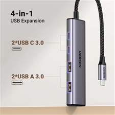 Ugreen 15395 Bộ chuyển đổi USB-C sang USB-A 3.0*2+USB-C 3.0*2