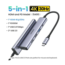 ugreen 15495 Bộ chuyển đổi USB-C đến 2xUSB-A 2.0+1xUSB-A 3.0+HDMI+PD 4K@30Hz