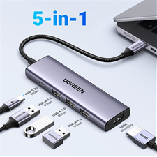 Ugreen 15596 Bộ chuyển đổi nguồn USB-C sang HDMI+3*USB 3.0 A+PD 4K@30Hz cao cấp