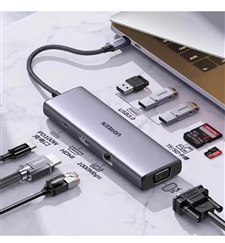 Ugreen 15600 Bộ chuyển đổi USB-C sang 3*USB 3.0 A+HDMI+VGA+RJ45 Gigabit+SD/TF+PD 4K@30Hz với PD