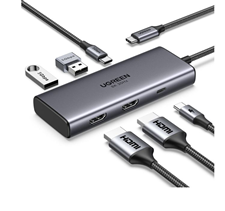 Ugreen 15852 Bộ chuyển đổi cổng USB-C sang 2*USB-A 3.0+USB-C 3.0+2*HDMI+PD 2*HDMI có PD