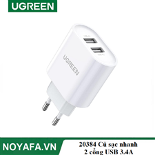 UGREEN 20384 Củ sạc nhanh 2 cổng USB 3.4A EU (Trắng) cao cấp