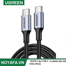 UGREEN 20478 Cáp USB-C vỏ nhôm bện dài 0,5m (Đen) chính hãng