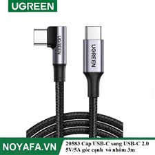 UGREEN 20583 Cáp USB-C sang USB-C 2.0 5V/5A góc cạnh tròn mạ niken vỏ nhôm 3m (Đen)