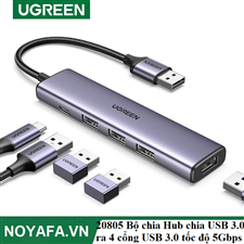 Ugreen 20805 Bộ chia Hub chia USB 3.0 ra 4 cổng USB 3.0 tốc độ 5Gbps dây bọc dù vỏ nhôm
