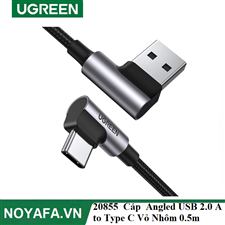 Ugreen 20855  Cáp UGREEN Angled USB 2.0 A to Type C Vỏ Nhôm Mạ Niken 0.5m (Đen)