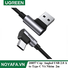 Ugreen 20857  Cáp UGREEN Angled USB 2.0 A to Type C Vỏ Nhôm Mạ Niken 2m (Đen)