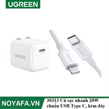 Ugreen 30313 Củ sạc nhanh 20W chuẩn USB Type C, kèm dây cáp C to Lightning 1,5m cao cấp