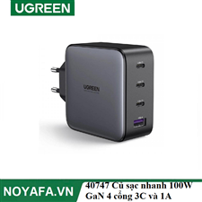 Ugreen 40747 Củ sạc nhanh 100W GaN 4 cổng 3 USB-C và 1 USB Type-A  cao cấp