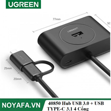 UGREEN 40850 Hub USB 3.0 + USB TYPE-C 3.1 4 Cổng (Dây dài 1m, Black) hỗ trợ OTG