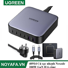 Ugreen 40914 Củ sạc nhanh Nexode 200W GaN II 6 cổng, USB Type-C x4, USB Type-A x2 cao cấp