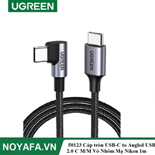 UGREEN 50123 Cáp tròn USB-C to Angled USB 2.0 C M/M Vỏ Nhôm Mạ Niken 1m (Xám Đen)