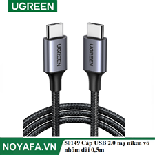 UGREEN 50149 Cáp USB 2.0 mạ niken vỏ nhôm dài 0,5m (Xám đen) chính hãng