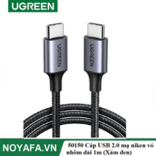 UGREEN 50150 Cáp USB 2.0 mạ niken vỏ nhôm dài 1m (Xám đen) chính hãng