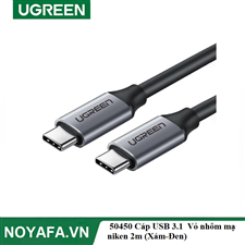 UGREEN 50450 Cáp USB 3.1 Type C Male sang Type C Male Vỏ nhôm mạ niken 2m (Xám-Đen)