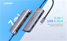 Ugreen 50852 - Bộ chuyển đa năng USB-C sang 2xUSB3.0+HDMI 4K30HZ+RJ45(Gigabit)+SD+TF+PD  (7 IN 1)