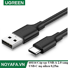 UGREEN 60114 Cáp sạc nhanh USB-A 2.0 sang USB-C mạ niken 0,25m (Đen) cao cấp