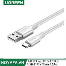 Ugreen 60119 Cáp UGREEN USB-A 2.0 to USB-C Mạ Niken 0.25m (Trắng) cao cấp