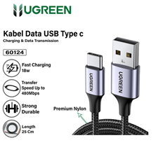 Ugreen 60124 Dây USB Type A sang Type C dài 0.25M màu đen