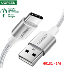 Ugreen 60131 Dây, cáp usb ra type c bọc nhôm màu bạc dài 1m