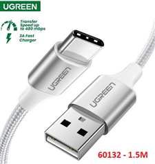 Ugreen 60132 Dây, cáp usb ra type c bọc nhôm màu bạc dài 1.5m