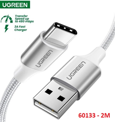 Ugreen 60133 Dây, cáp USB ra USB typeC bọc nhôm màu bạc dài 2M