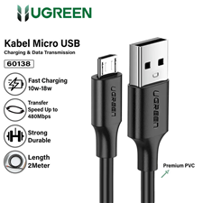 Ugreen 60138 Cáp dữ liệu 2m usb 2.0 đầu đực sang micro usb đen