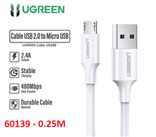 Ugreen 60139 Cáp sạc truyền dữ liệu USB 2.0 sang MICRO USB dài 0.25M màu Trắng