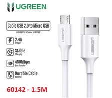 Ugreen 60142 Cáp sạc truyền dữ liệu USB 2.0 sang MICRO USB dài 1.5M màu Trắng