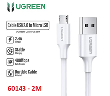 Ugreen 60143 Cáp sạc truyền dữ liệu USB 2.0 sang MICRO USB 2M màu Trắng