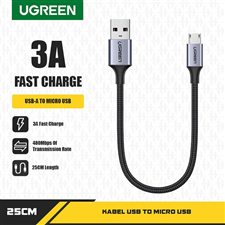 Ugreen 60144 Cáp sạc micro USB 2.0 dài 0.25m bọc dù sạc 2.4a QC3.0