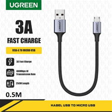 Ugreen 60145 Cáp sạc micro USB 2.0 dài 0.5m bọc dù sạc 2.4a QC3.0 cao cấp