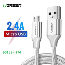 Ugreen 60153 Dây, cáp dữ liệu micro usb 2.0 dài 2m màu bạc có dây bện