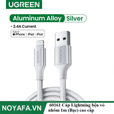 Ugreen 60161 Cáp Lightning bện vỏ nhôm 1m (Bạc) cao cấp